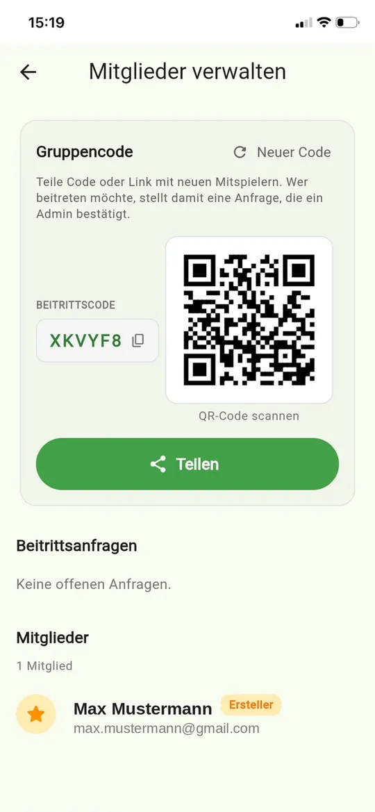 Mitglieder verwalten mit Beitrittscode und QR-Code