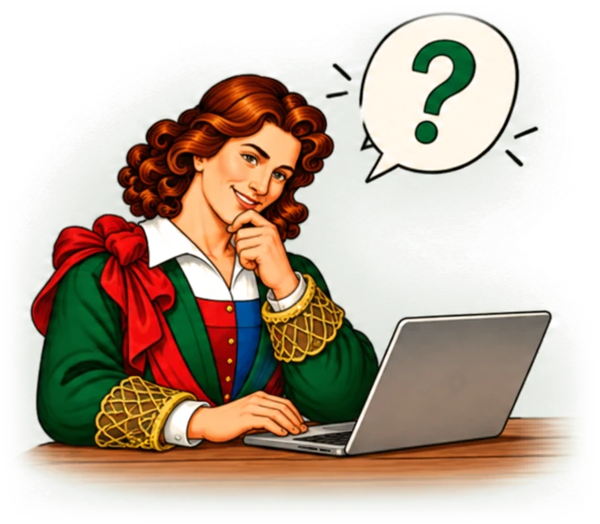 Der Ober aus dem Schafkopf Biacherl sitzt nachdenklich am Laptop