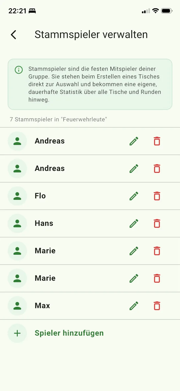 Stammspieler verwalten