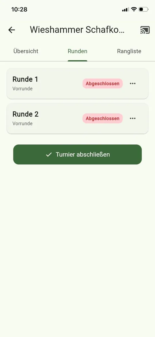 Turnier abschliessen, danach sind keine Aenderungen mehr moeglich