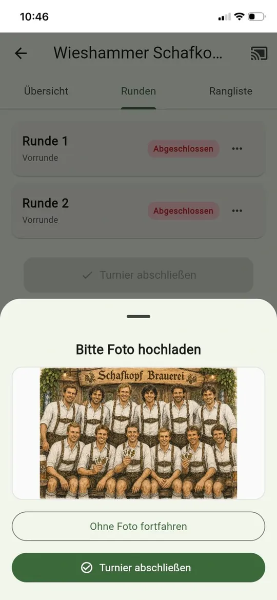 Gruppenfoto vor dem Abschliessen des Turniers hochladen