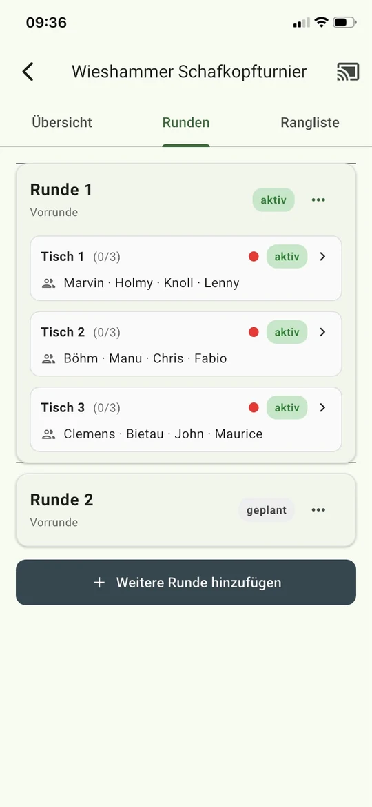 Auslosung der Tische
